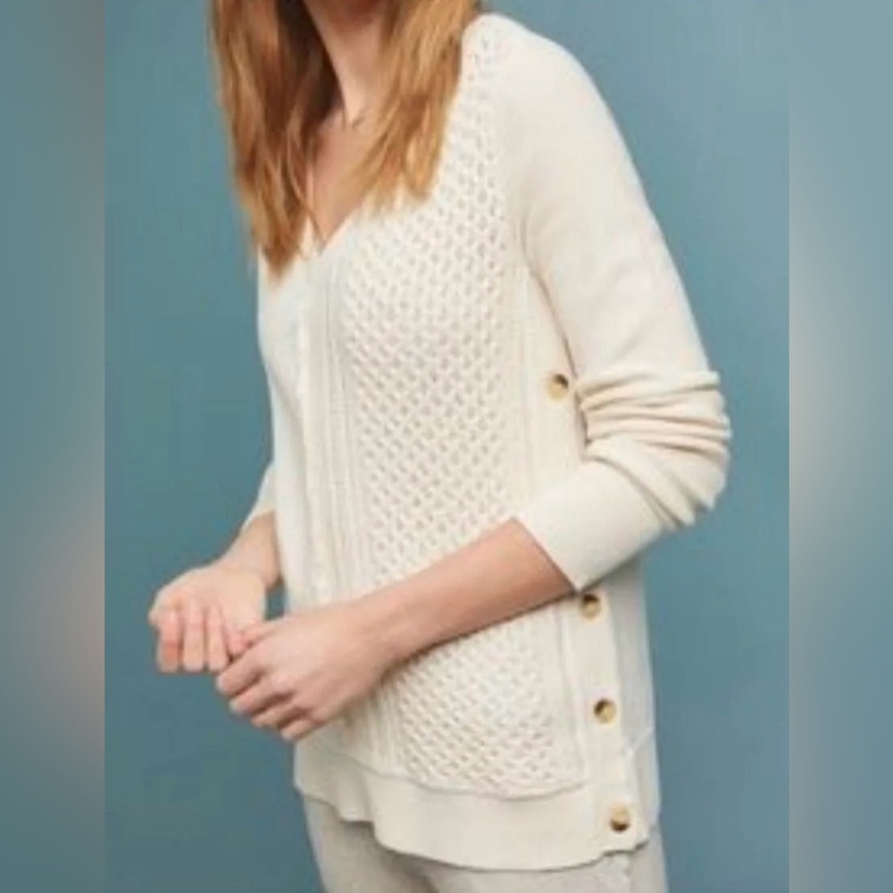 Anthropologie Saturday Sunday Arcana Cream Cable Knit Sweatshirt - Size S